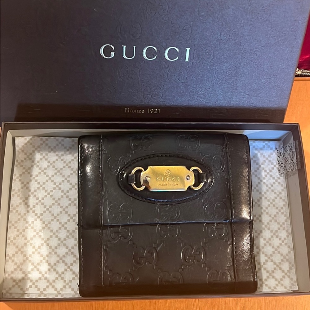 Gucci Black Wallet with Gold Accents